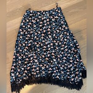 Ulla Johnson Floral Lace Trim Skirt - Black and Pink